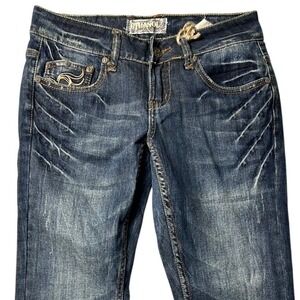 VTG Ethanol Skinny Leg Jeans Womens Size 5 Blue Black Embroidered Low Rise NWT